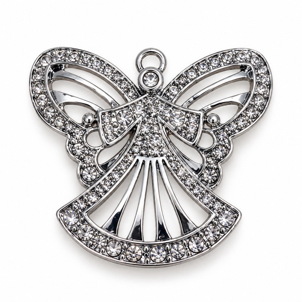Silver Tone Rhinestone Angel Brooch and Earring Set Holiday Jewelry